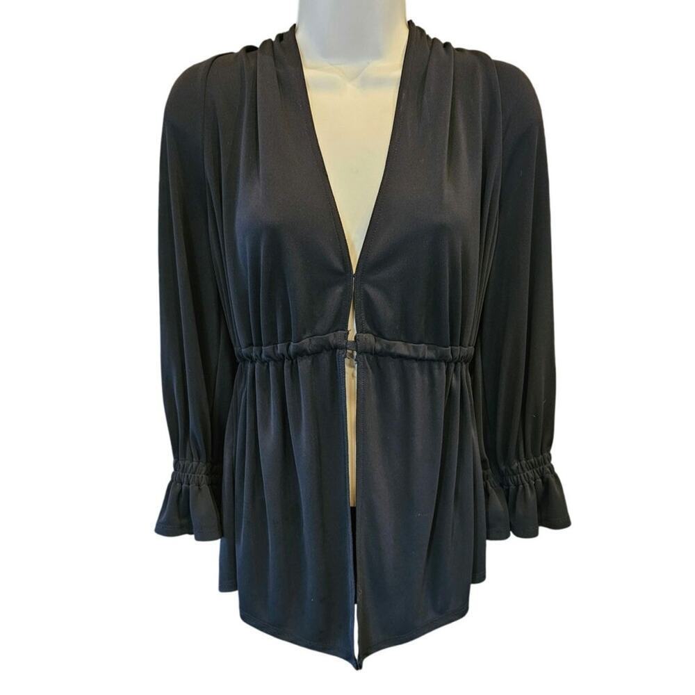 Cinq a cept black open front ruched waist hook top long sleeve Career Casual XS